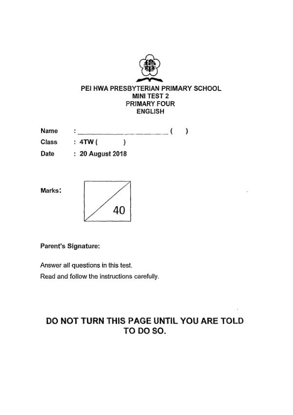 Pei Hwa P4 Eng WA3 2018 exam paper PDF first page preview