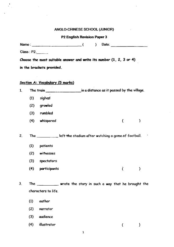 Anglo Chinese P2 Eng WA3 2016 exam paper PDF first page preview