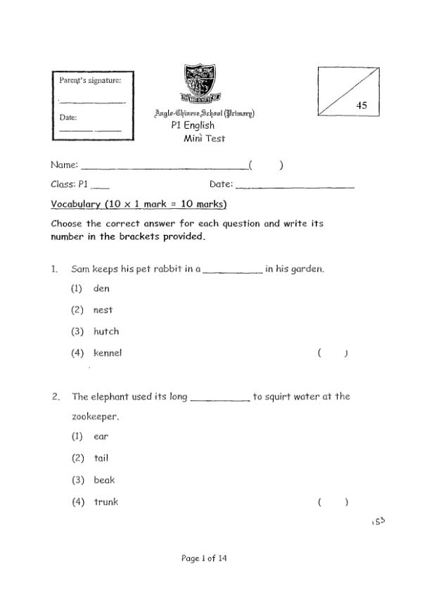 Anglo Chinese P1 Eng SA2 2012 exam paper PDF preview