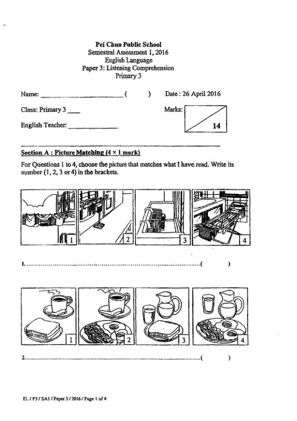 Pei Chun P3 Eng WA2 2016 exam paper PDF first page preview
