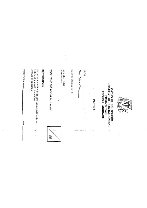 Catholic High P2 Eng SA2 2010 exam paper PDF preview