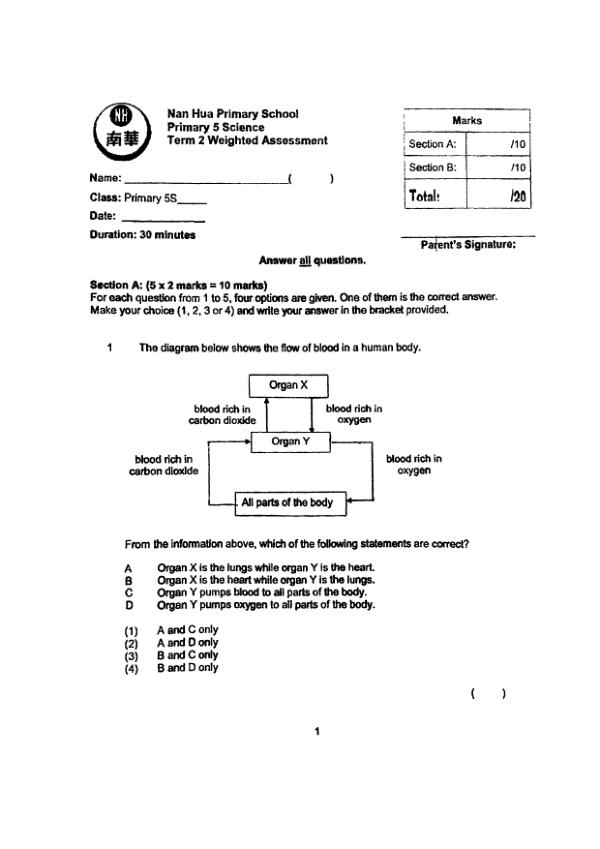 Nan Hua P5 Sci WA3 2023 exam paper PDF preview