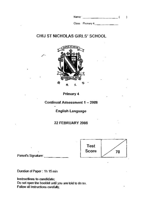CHIJ P4 Eng WA1 2008 exam paper PDF preview