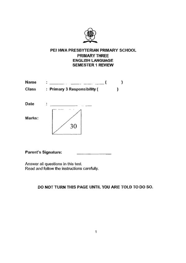 Pei Hwa P3 Eng WA2 2019 exam paper PDF first page preview