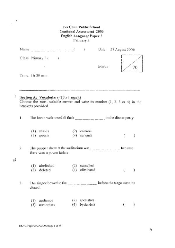 Pei Chun P3 Eng WA3 2006 exam paper PDF first page preview