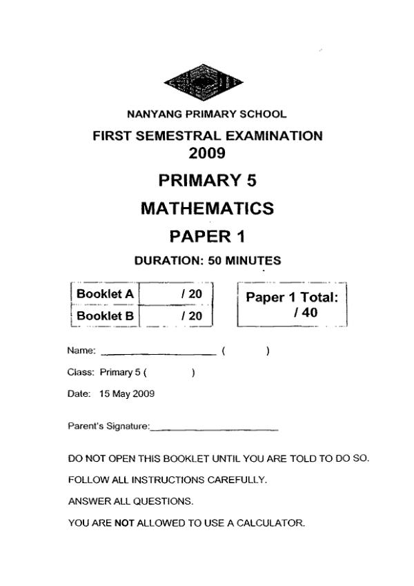 Nanyang P5 Math WA2 2009 exam paper PDF first page preview