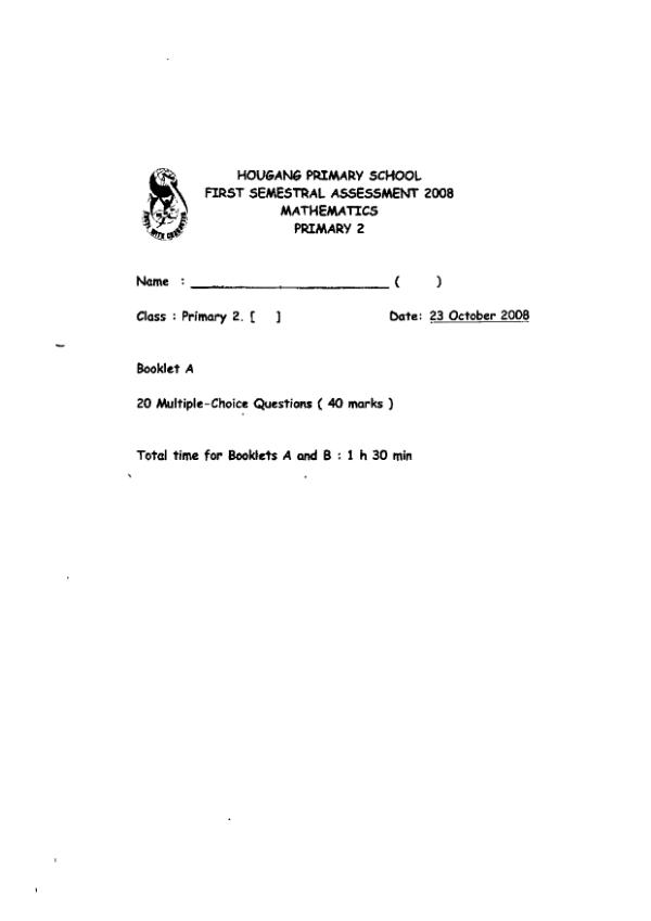 Hougang P2 Math SA2 2008 exam paper PDF preview