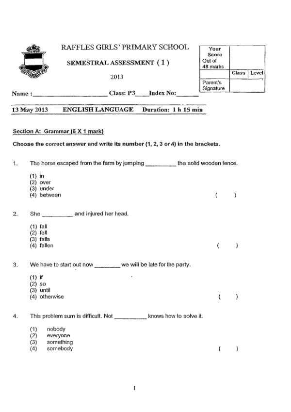 Raffles Girls P3 Eng WA2 2013 exam paper PDF first page preview