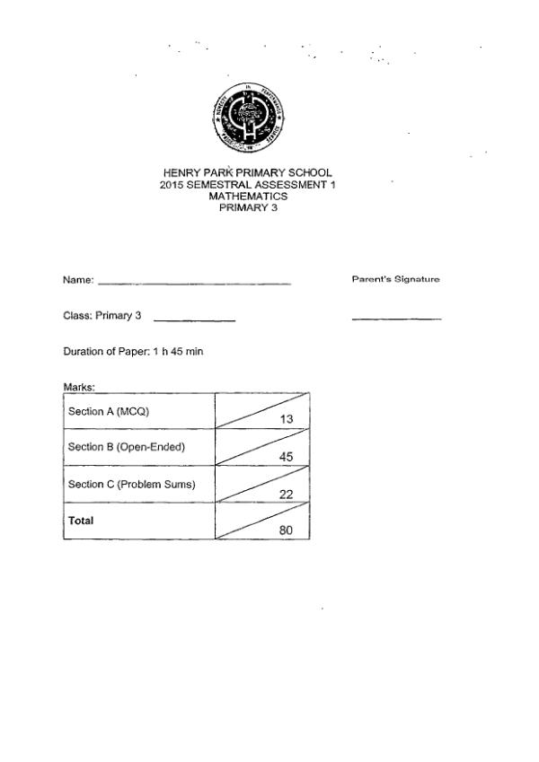 First page preview of P3 Math 2015 WA2 — Henry Park