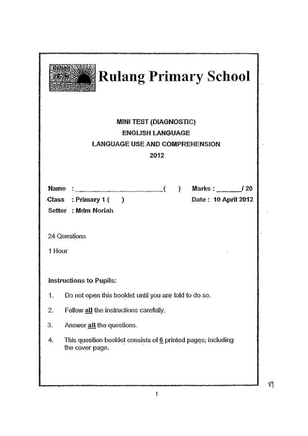 Rulang P1 Eng WA1 2012 exam paper PDF first page preview