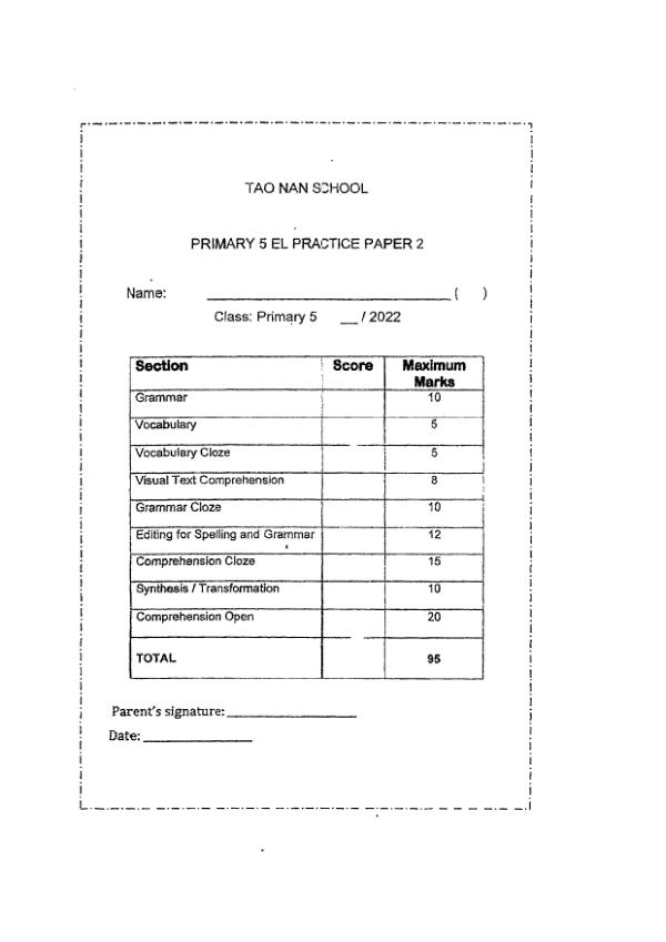 Tao Nan P5 Eng WA3 2022 exam paper PDF first page preview