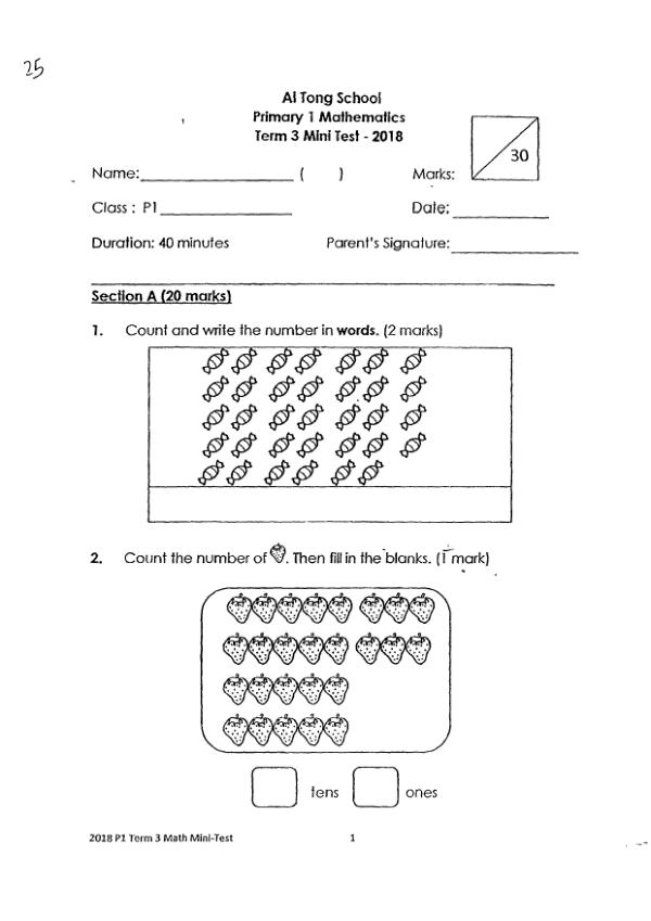 First page preview of P1 Math 2018 WA2 — Ai Tong