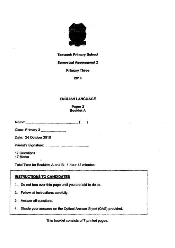 Temasek P3 Eng SA2 2016 exam paper PDF first page preview