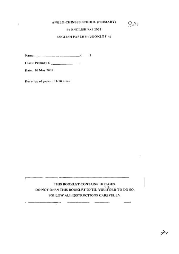 Anglo Chinese P6 Eng WA2 2005 exam paper PDF first page preview