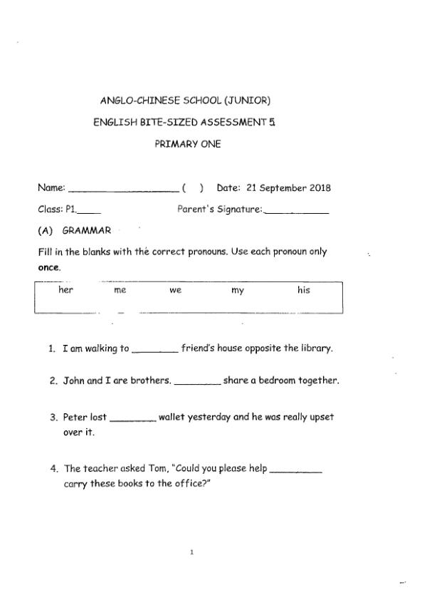 Anglo Chinese P1 Eng SA2 2018 exam paper PDF preview