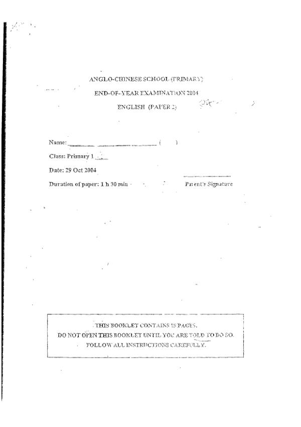 Anglo Chinese P1 Eng SA2 2004 exam paper PDF preview