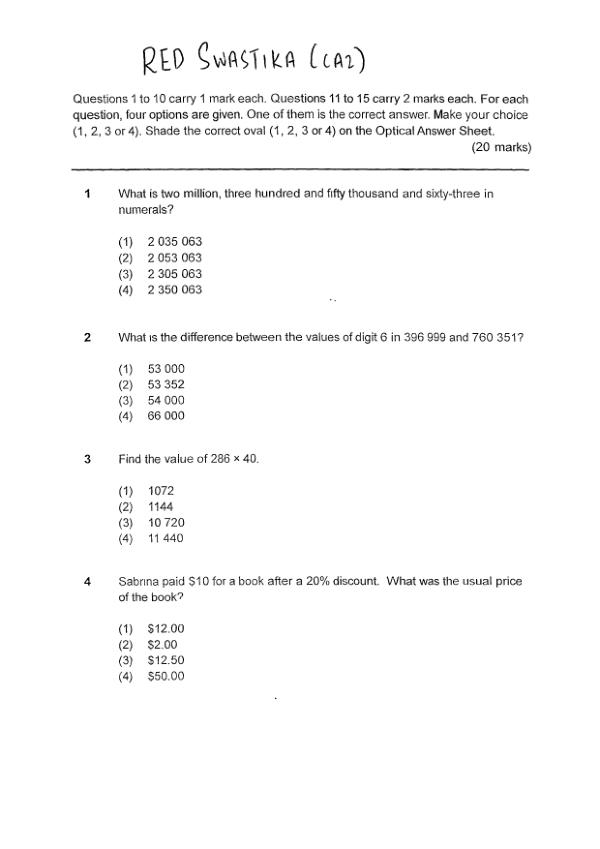 First page preview of P5 Math 2018 WA3 — Red Swastika