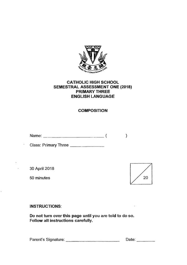 Catholic High P3 Eng WA2 2018 exam paper PDF first page preview