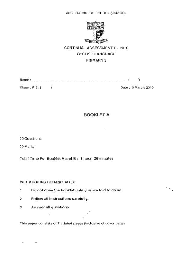 Anglo Chinese P3 Eng WA1 2010 exam paper PDF preview