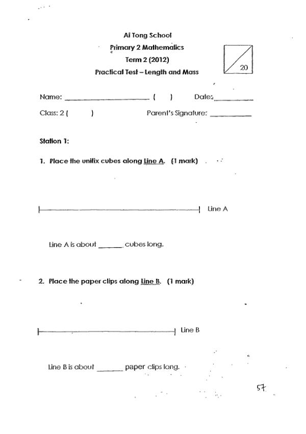 Ai Tong P2 Math SA2 2012 exam paper PDF preview