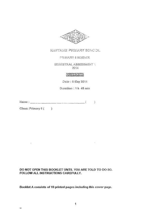 Nanyang P6 Sci WA2 2014 exam paper PDF first page preview