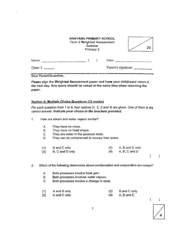 Nanyang P5 Sci WA3 2022 exam paper PDF first page preview