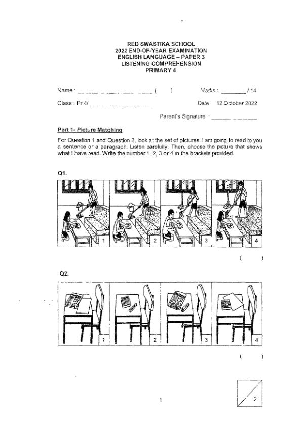 Red Swastika P4 Eng SA2 2022 exam paper PDF preview