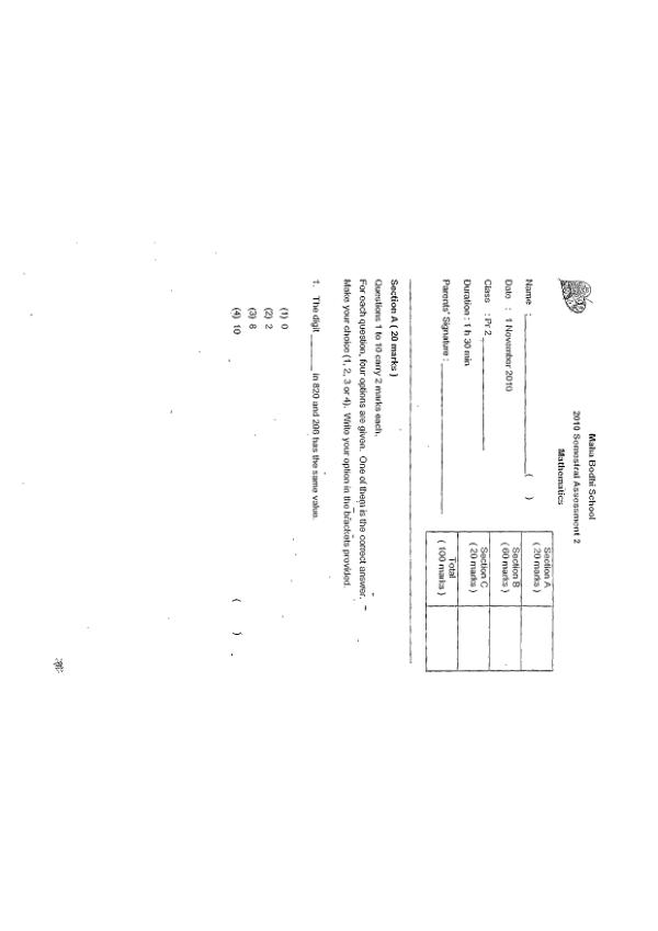 Maha Bodhi P2 Math SA2 2010 exam paper PDF preview