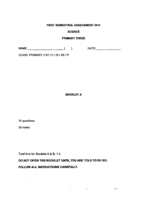 Singapore Chinese Girls P3 Sci WA2 2014 exam paper PDF first page preview