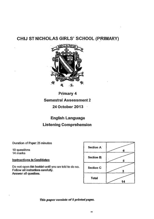 CHIJ P4 Eng SA2 2013 exam paper PDF preview