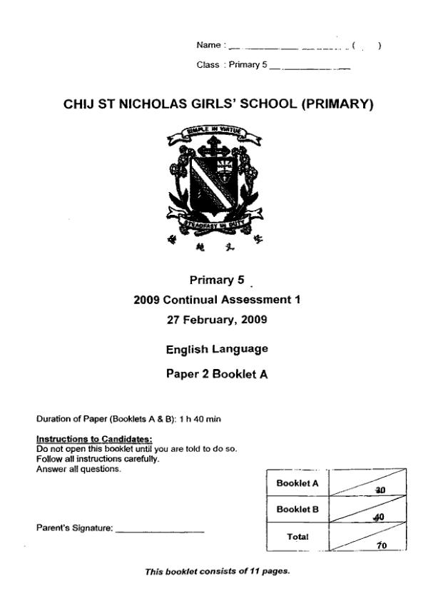 CHIJ P5 Eng WA1 2009 exam paper PDF preview