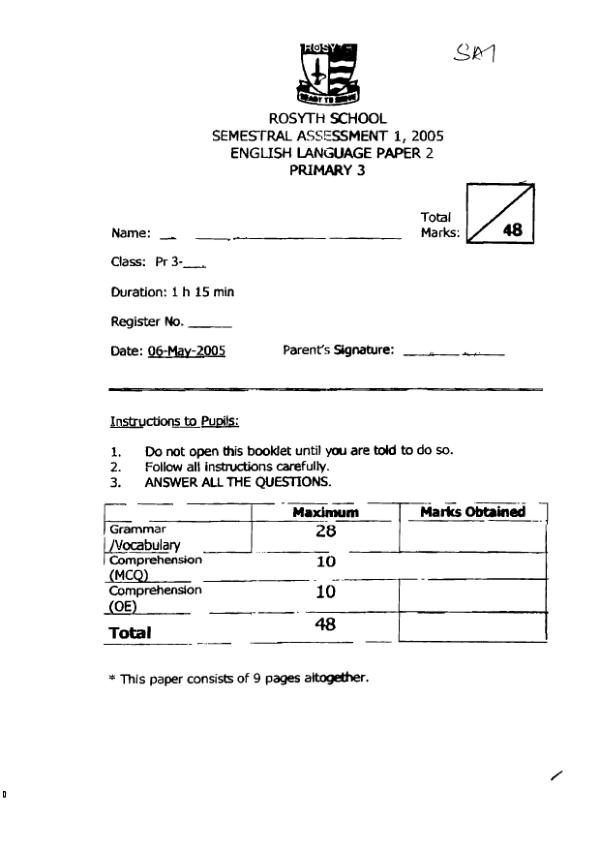 Rosyth P3 Eng WA2 2005 exam paper PDF preview