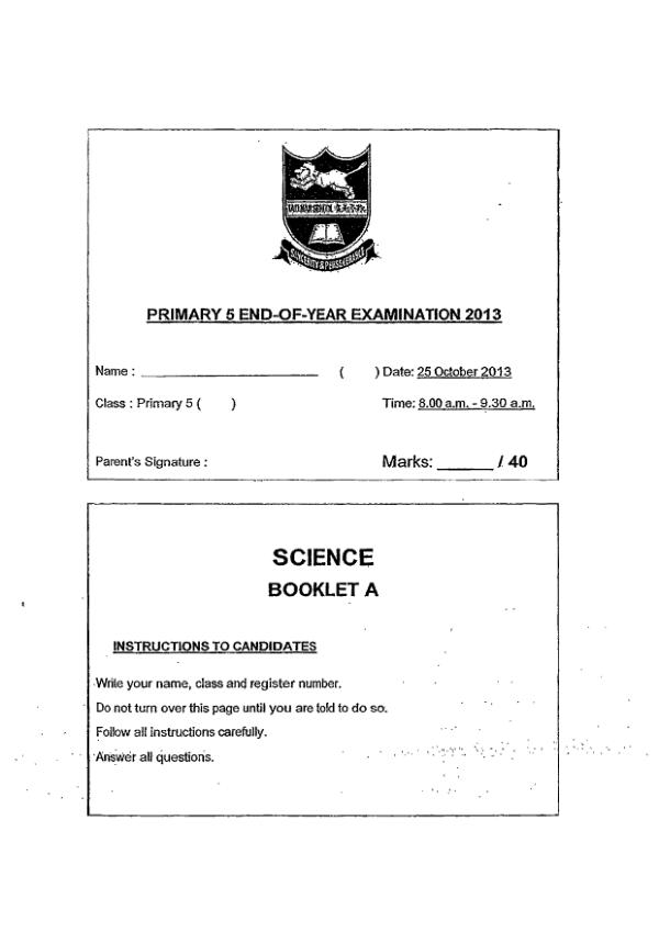 Tao Nan P5 Sci SA2 2013 exam paper PDF first page preview