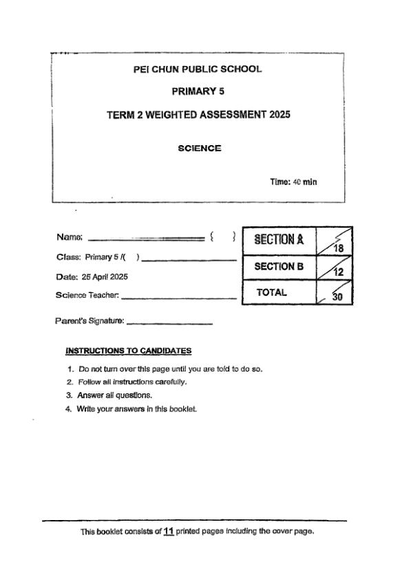 First page preview of P5 Sci 2025 WA2 — Pei Chun