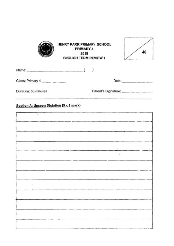 Henry Park P4 Eng WA1 2018 exam paper PDF first page preview