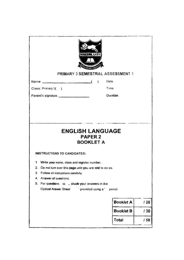 Tao Nan P3 Eng WA2 2022 exam paper PDF first page preview