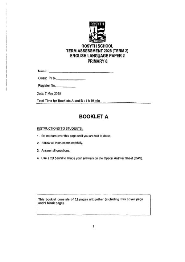 Rosyth P6 Eng WA2 2025 exam paper PDF first page preview