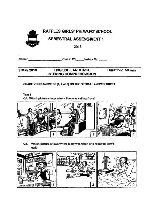 Raffles Girls P5 Eng WA2 2018 exam paper PDF first page preview