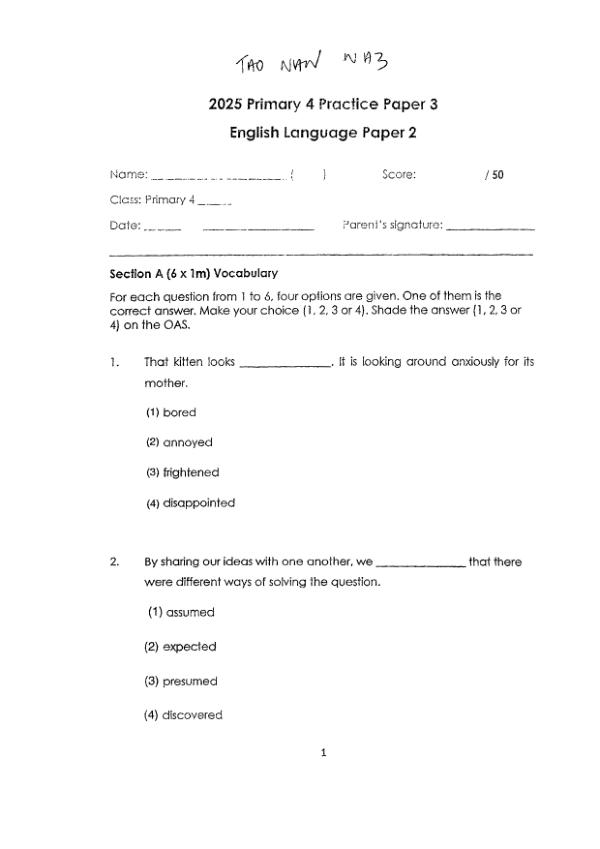 First page preview of P4 Eng 2025 WA3 — Tao Nan