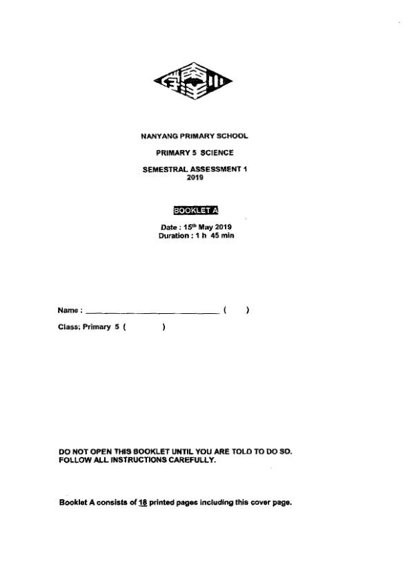 Nanyang P5 Sci WA2 2019 exam paper PDF first page preview