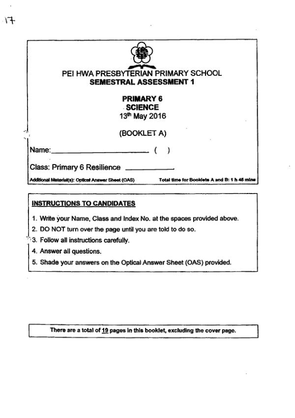 Pei Hwa P6 Sci WA2 2016 exam paper PDF first page preview