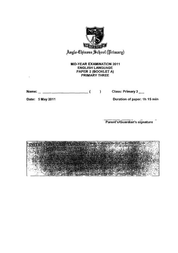 Anglo Chinese P3 Eng WA2 2011 exam paper PDF preview
