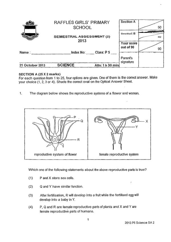 Raffles Girls P5 Sci SA2 2013 exam paper PDF first page preview