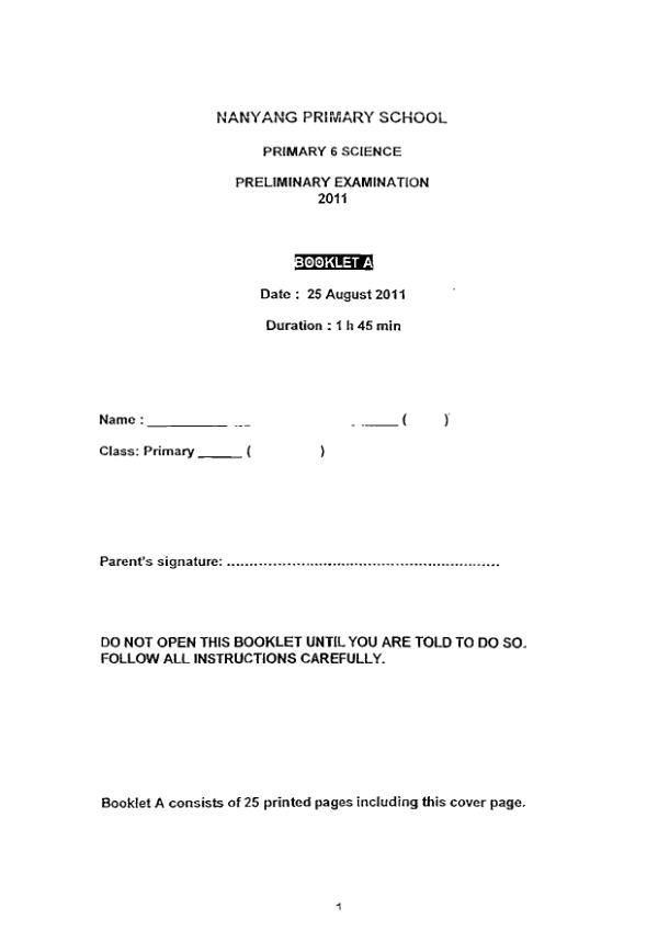 Nanyang P6 Sci SA2 2011 exam paper PDF preview