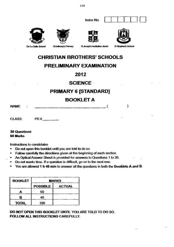 Christian Brothers P6 Sci SA2 2012 exam paper PDF preview