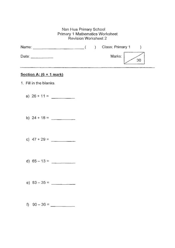 Nan Hua P1 Math SA2 2013 exam paper PDF preview