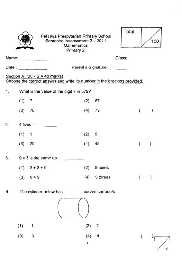 Pei Hwa P2 Math SA2 2011 exam paper PDF preview