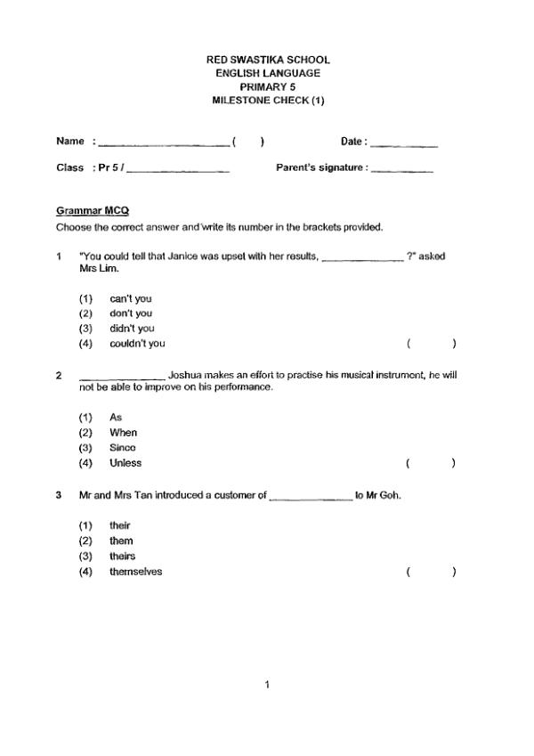 Red Swastika P5 Eng WA1 2019 exam paper PDF preview