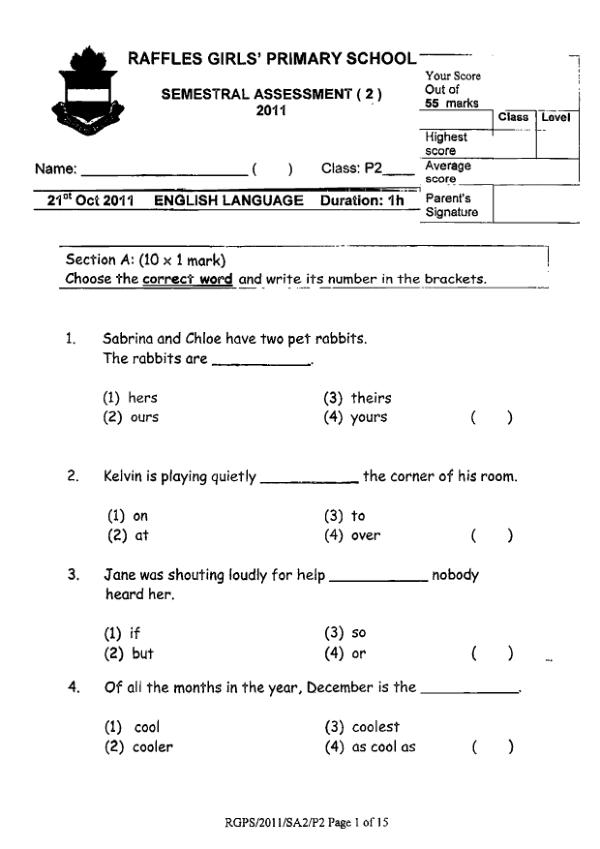 Raffles Girls P2 Eng SA2 2011 exam paper PDF preview