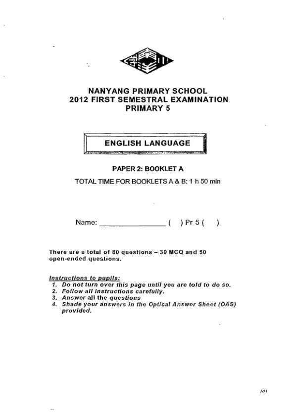 Nanyang P5 Eng WA2 2012 exam paper PDF preview